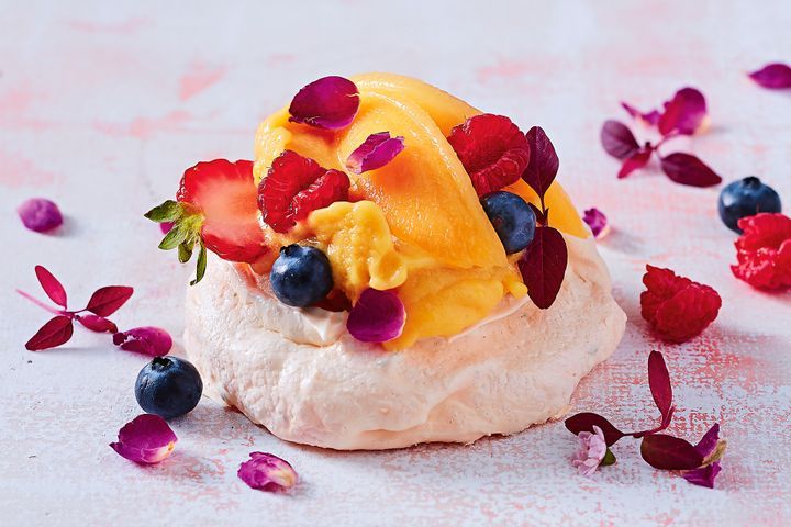 Mini Pavlovas with Mango Nice Cream and Berries